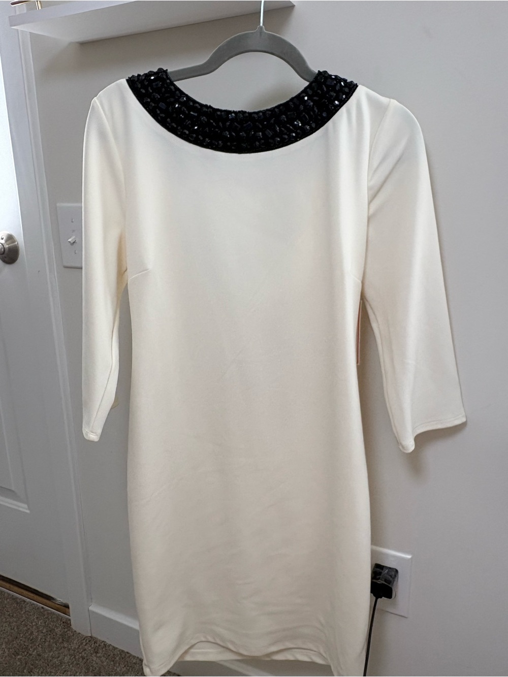 Boohoo Cream Mini Dress with Black Beaded Collar